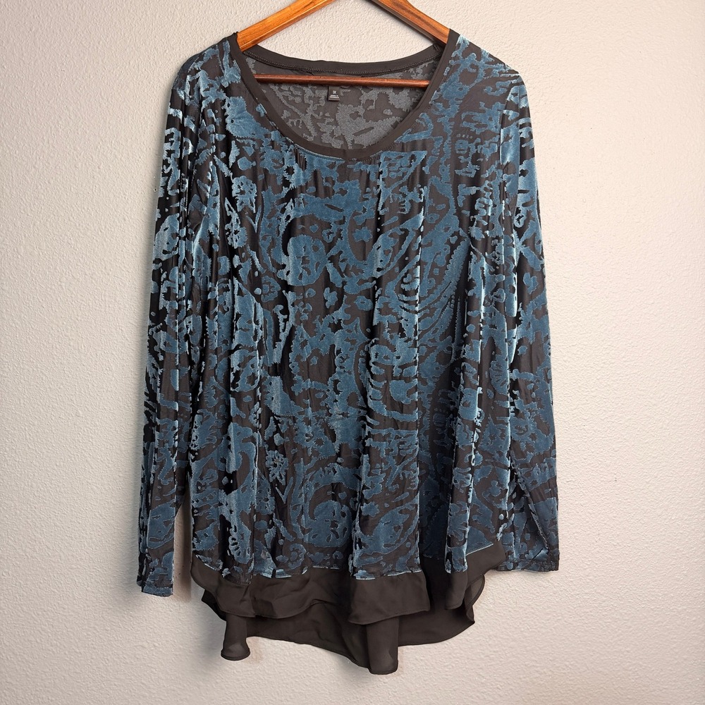 Simply Vera Wang 1X Blue‎ Black Burnout Velvet Burnout Whimsigoth Punk Tunic Top